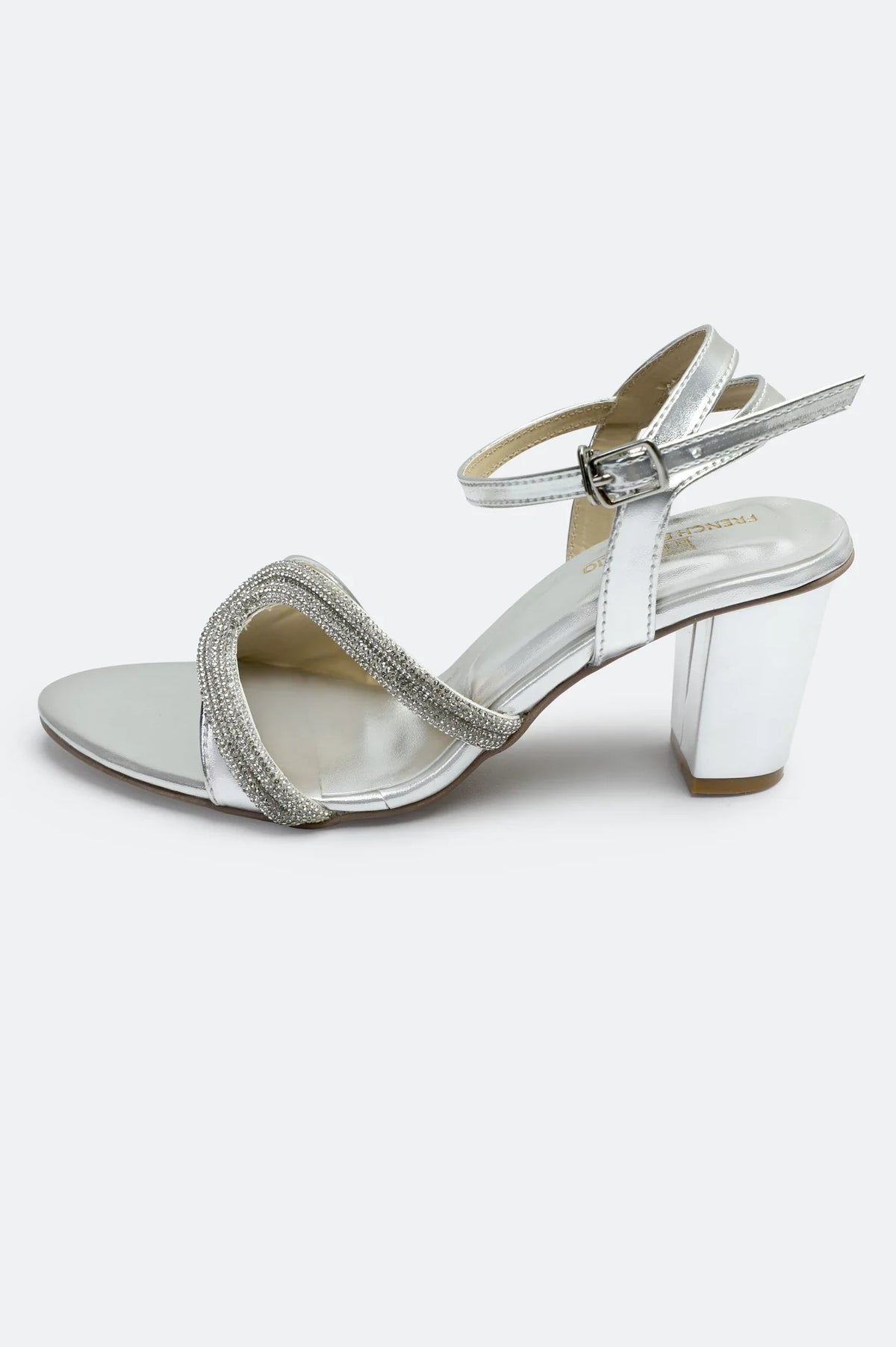 Women's Silver Strappy Block Heel Sandals