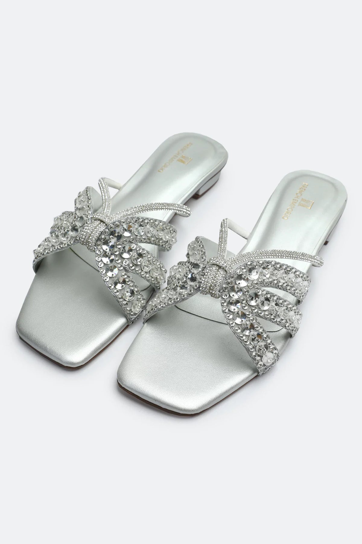 Silver Crystal Bow Slides Slippers