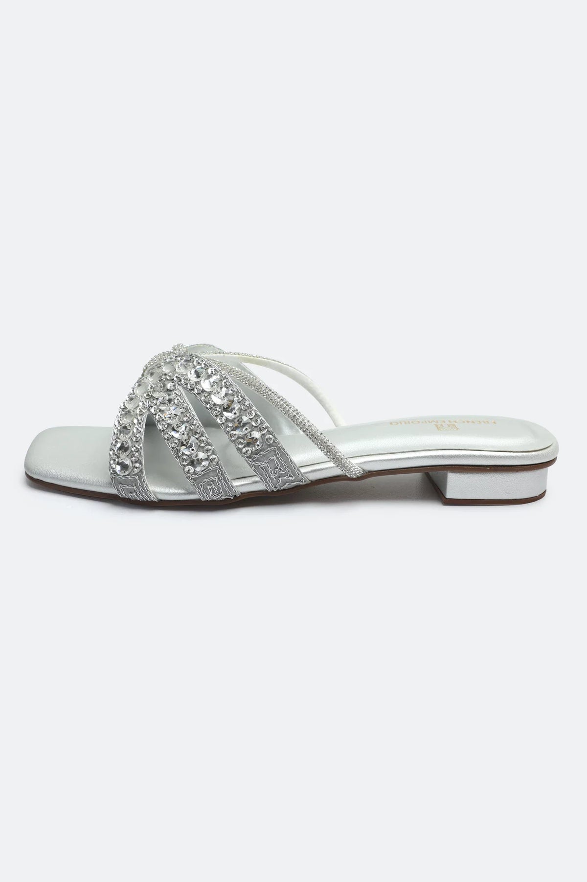 Silver Crystal Bow Slides Slippers