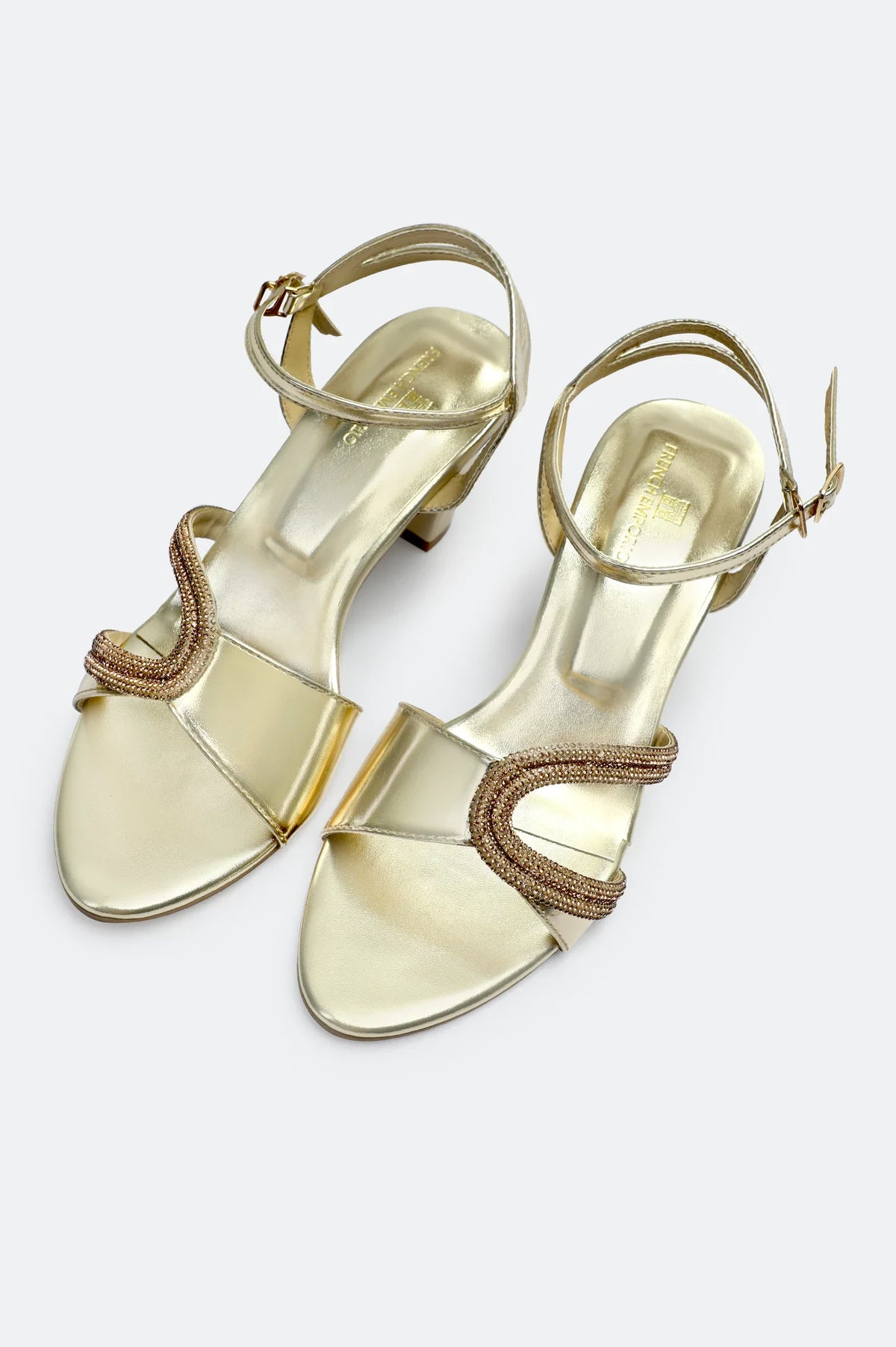 Women's Golden Strappy Block Heel Sandals