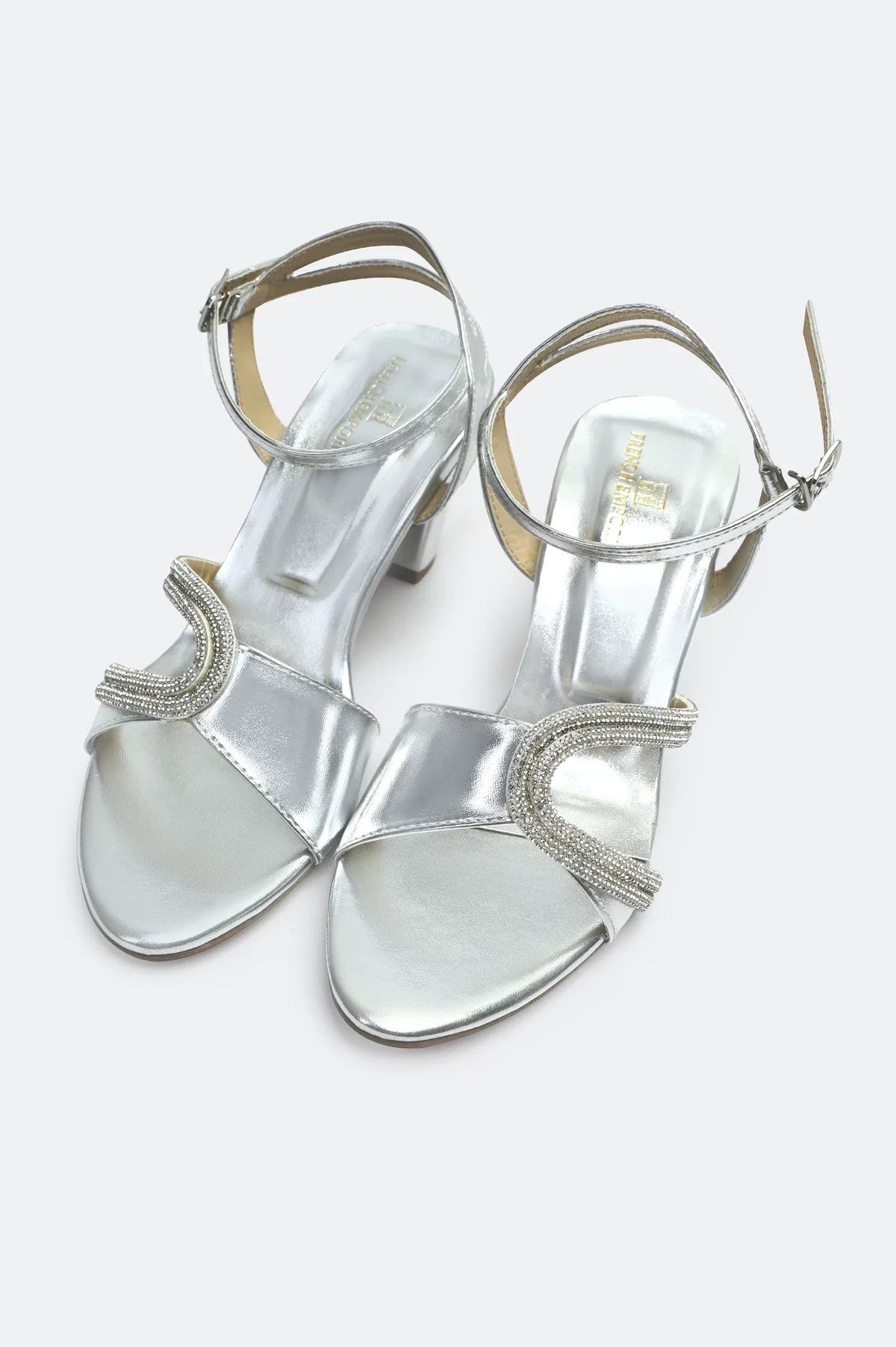 Women's Silver Strappy Block Heel Sandals