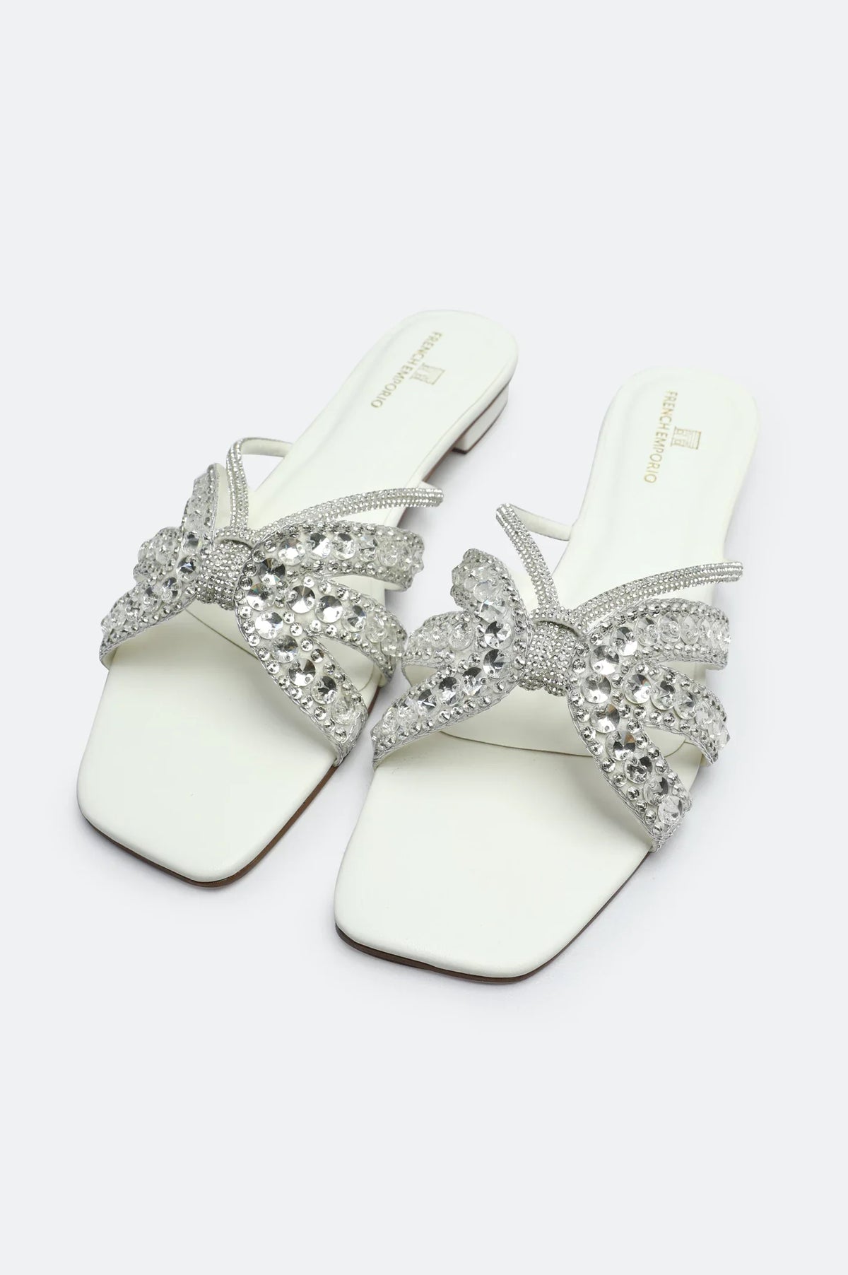 White Crystal Bow Slides Slippers