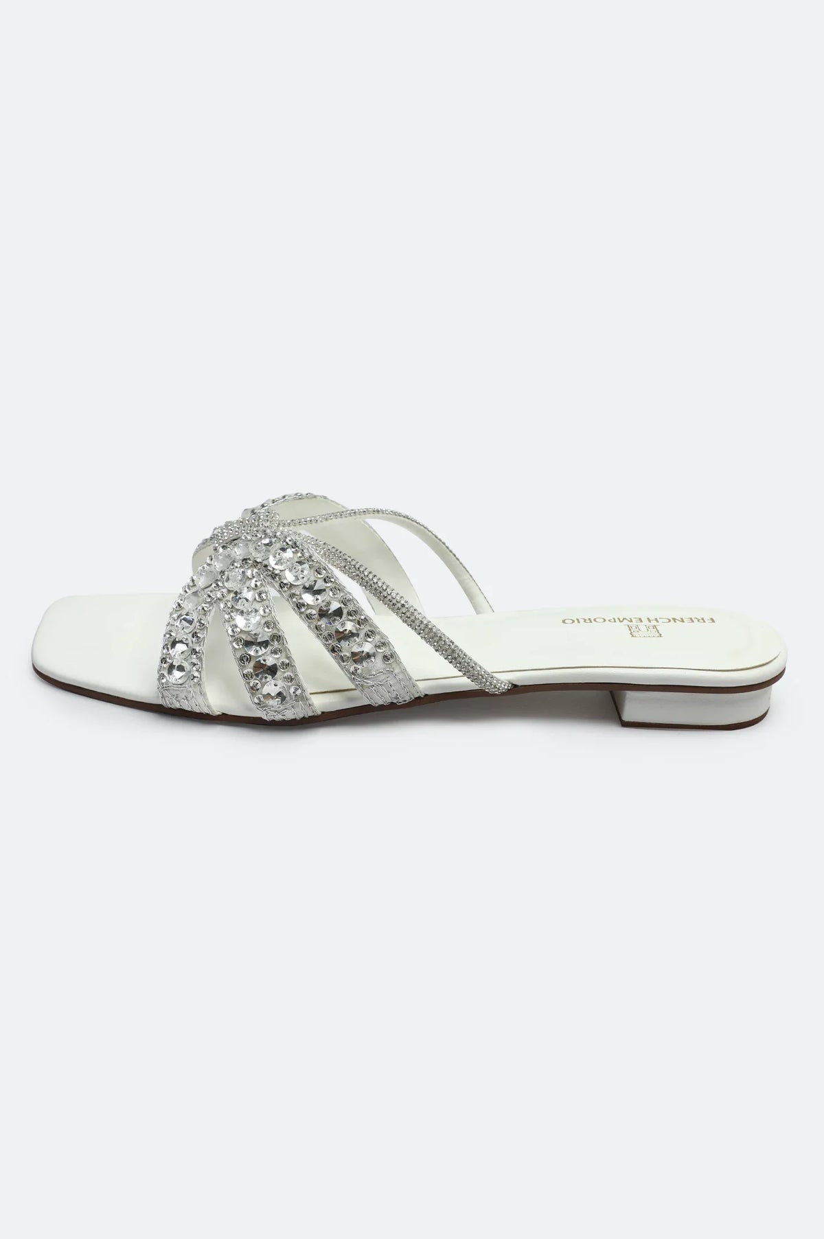 White Crystal Bow Slides Slippers